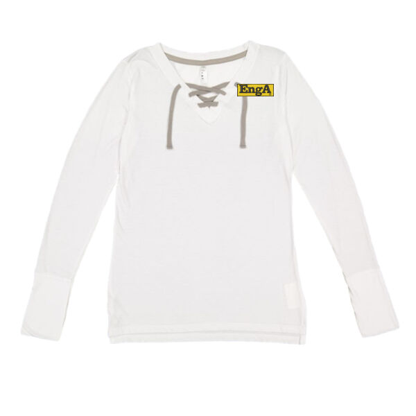   - Women's Fine Jersey Lace-Up Long Sleeve T-Shirt Thumbnail